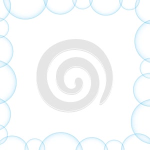 Transparent blue soap bubbles frame, vector illustration photo