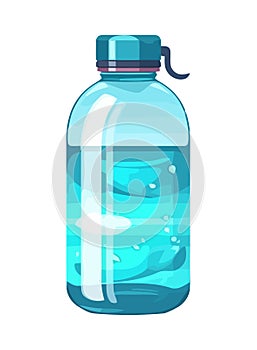 Transparent bottle of purified water with blue wave