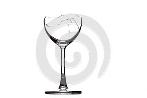 Transparent broken wineglass