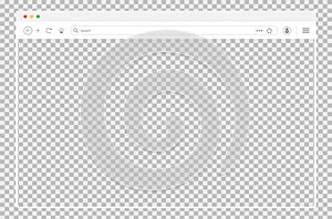 Transparent browser window. Website mockup frame. Editable template of computer browser. Empty desktop dsreen layout. Thin web
