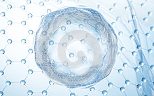 Transparent bubble with molecule structure background, 3d rendering