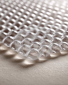 Transparent bubble wrap sheet on textured surface