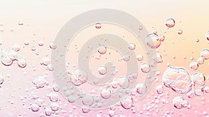 Transparent bubbles floating on a pink and orange gradient background