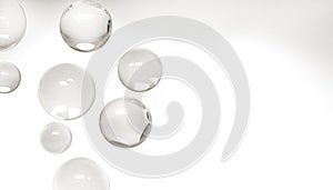 Transparent bubbles, isolated on white background. Crystal Glass Sphere Ball Transparent falling Object Background