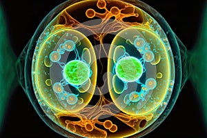 transparent cell with two nuclei in process of cell division