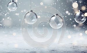 Transparent Christmas balls on a silver background.