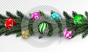 Transparent Christmas garland with colorful bauble