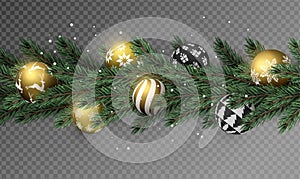 Transparent Christmas garland with gold ornaments