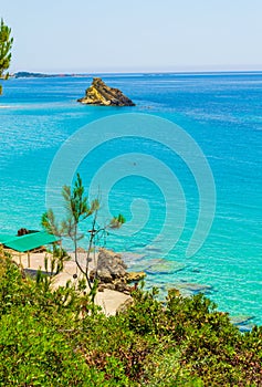 Transparent clear waters of Platis Gialos Beach Kefalonia island Greece