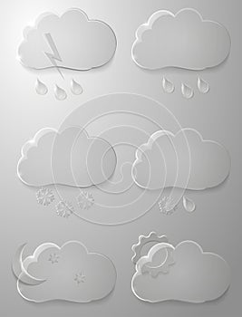 Transparent clouds. Set of glass weather icons.