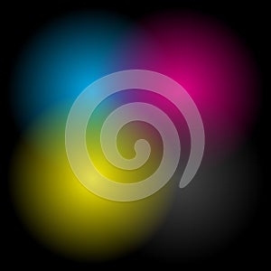 Transparent CMYK circles blended - CMYK, printing color space