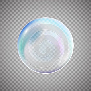 Transparent colorful soap bubble on simple background