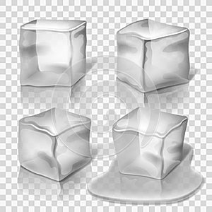 Transparent colorless ice cubes vector set