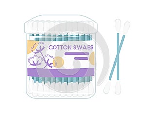 Transparent container with cotton swab vector illustration isolated on white background