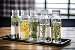 transparent containers filled with clear, unadulterated gin photo