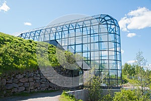 Transparent corridor of Arktikum is museum and science centre in Rovaniemi, Lapland, Finland