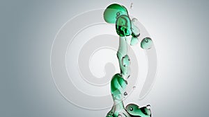 Transparent cosmetic green blue oil bubbles and shapes on white background