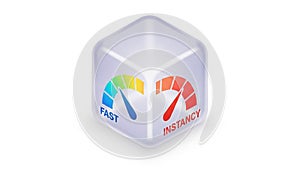 Transparent Cube with Speed Gauges for Fast and Instancy on White Background glass