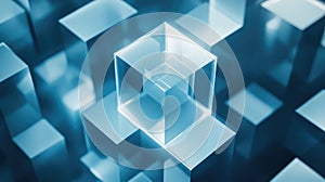 Transparent cube representing data structure and network technology