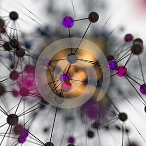 Transparent cube and technical connection, 3d rendering