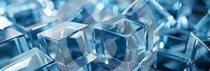 Transparent Cubes Background, Blue Glass Cube Pattern, Geometric 3d Crystals with Copy Space