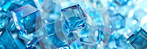 Transparent Cubes Pattern, Blue Glass Cube Background, Geometric 3d Crystals Mockup