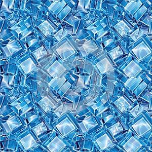 Transparent Cubes Seamless Pattern, Blue Glass Cube Background, Geometric 3d Crystals Endless Tile