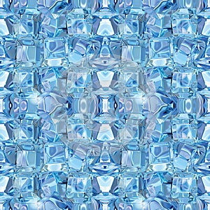 Transparent Cubes Seamless Pattern, Blue Glass Cube Background, Geometric 3d Crystals Endless Tile