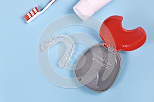 Transparent customized teeth bite guard clear aligners for lower jaw with storing case, tooth brush and paste