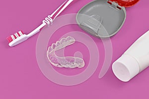 Transparent customized teeth bite guard clear aligners for lower jaw with storing case, tooth brush and paste