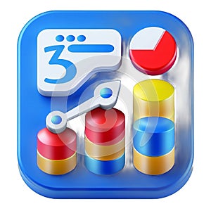 Transparent 3D App Icon Design, Data Visualization and Business Analytics
