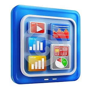 Transparent 3D Dashboard Design, Modern User Interface Elements, Visual Analytics, Data Visualization