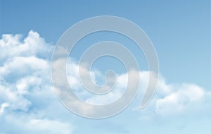 Transparent different clouds isolated on blue background. Real transparency effect. Vector illustration