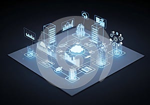 Transparent Digital Network Concept with Glowing Servers and Cloud Computing