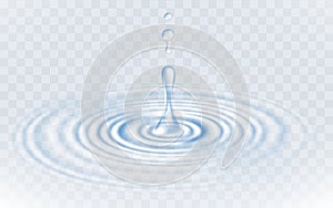 transparent drops and circle ripple on the water isolated on a transparent background