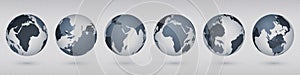 Transparent Earth globe. Realistic circle world map with USA Europa Asia, simple abstract 3D globe model. Vector