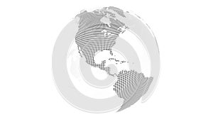 Transparent earth with landmass made from black dots. Oceans transparent. This view showing North and South America