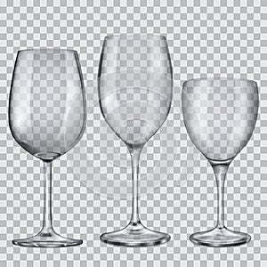 Transparent empty glass goblets for wine