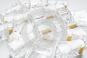 Transparent ethernet internet rj-45 connectors background on white