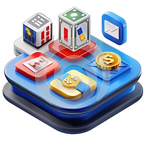 Transparent Financial Platform for Business Growth, A 3D Icon Visualization