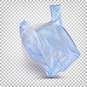 Transparent flying disposable plastic bag blue color. Vector realistic illustration isolated