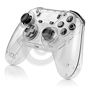 Transparent gaming controller isolated on white background