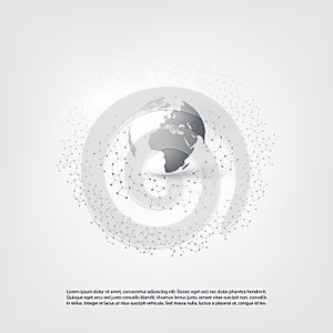 Transparent Geometric Mesh and Earth Globe - Modern Style Cloud Computing and Digital Communication Concept Design