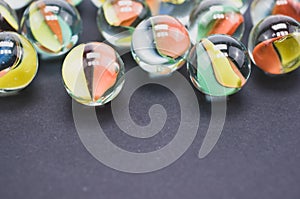 Transparent glass balls on a gray background
