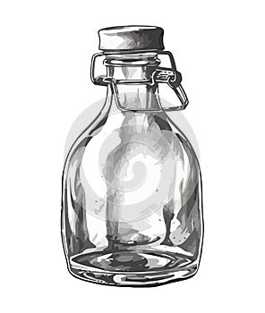 Transparent glass bottle holds fresh purified water