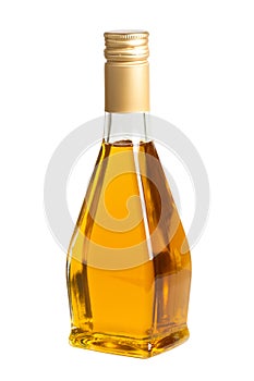 Transparent glass bottle of vegetable oil