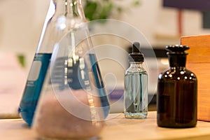 Transparent glass bottles filled liquid