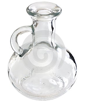 A transparent glass carafe