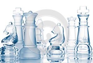 Transparent glass chess pieces