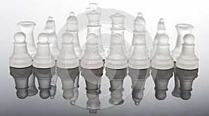 Transparent glass chess pieces with reflection
